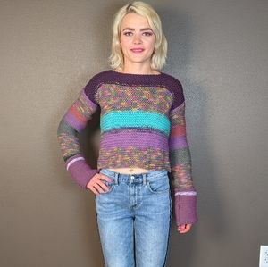 XS pastel striped knit cropped long sleeve sweater